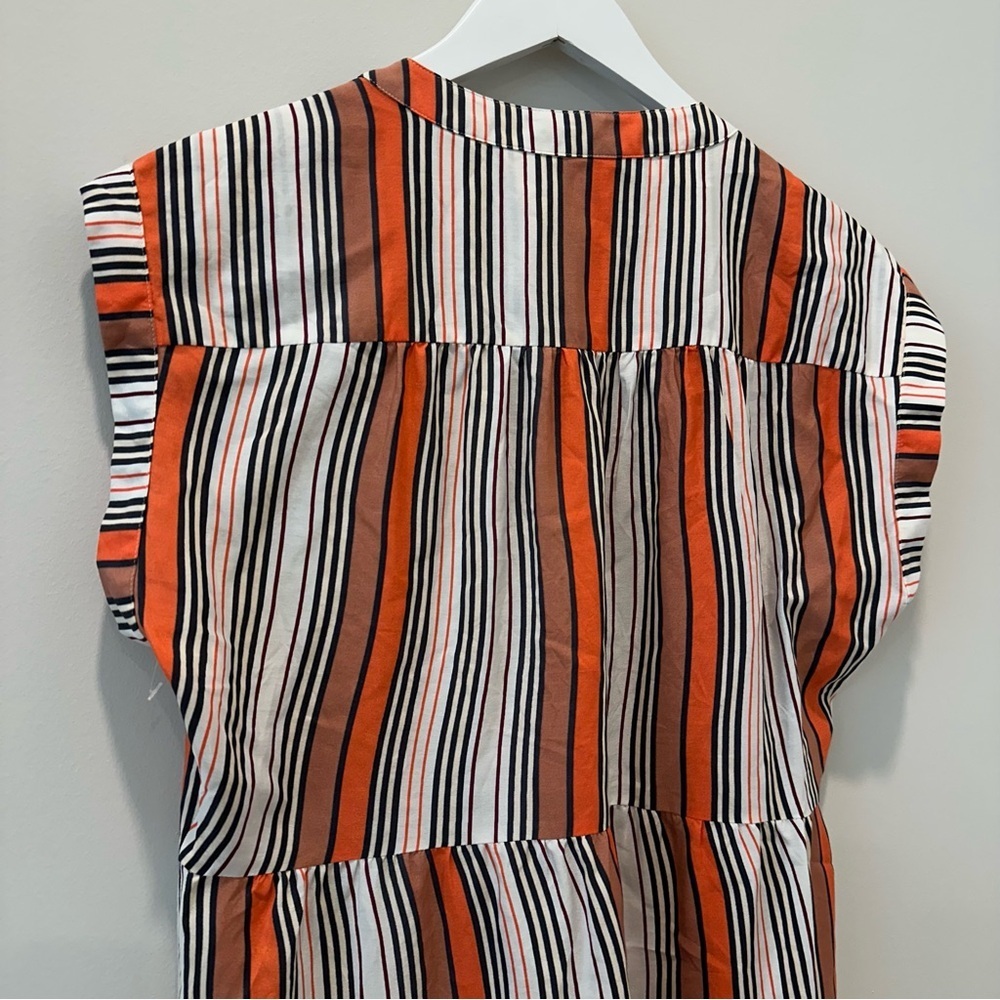 Marie Oliver Lachlan Silk Cotton Tiered Mini Dress Rust Orange Stripe Short - Picture 8 of 10